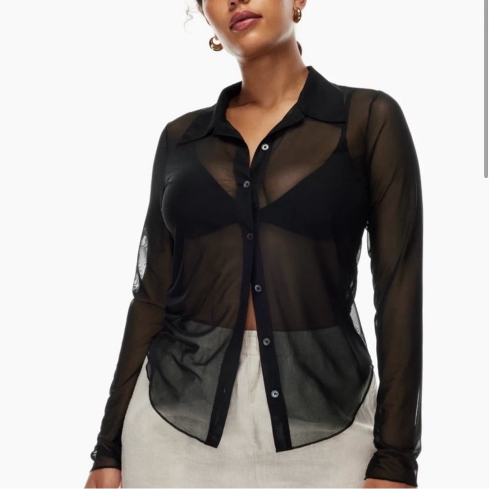Aritzia Wilfred Moscato Longsleeve Black Mesh button down top